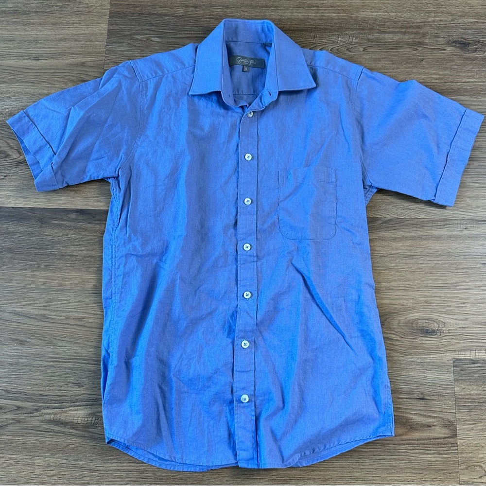 Fernando Pena Button Up Shirt Short Sleeve Linen Cotton Blue Coastal Mens Small‎